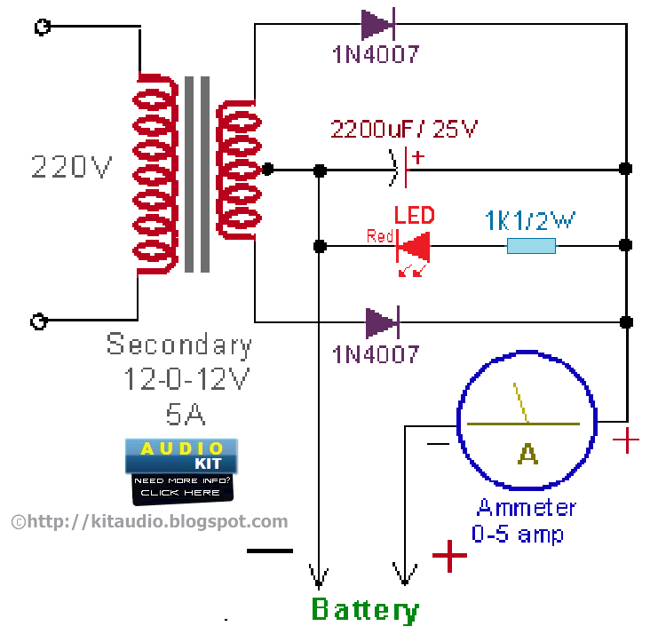 12 VOLT CAR BATTERY CHARGER CIRCUIT ~ Electro Circuit diaggram